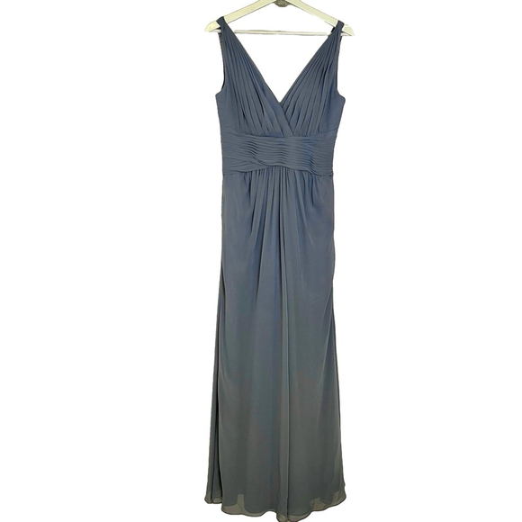 Monique Lhuillier Gown Maxi Dress Pleated Grecian Bridesmaid Wedding Blue 8 NWT - Picture 4 of 12